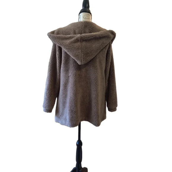 Easel Teddy Coat Brown Open Front Hoodie Size S - Picture 4 of 8
